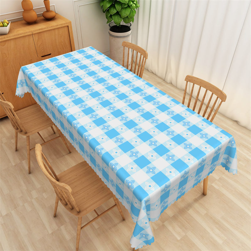 Lofaris Flower Repeat Blue White Plaid Rectangle Tablecloth