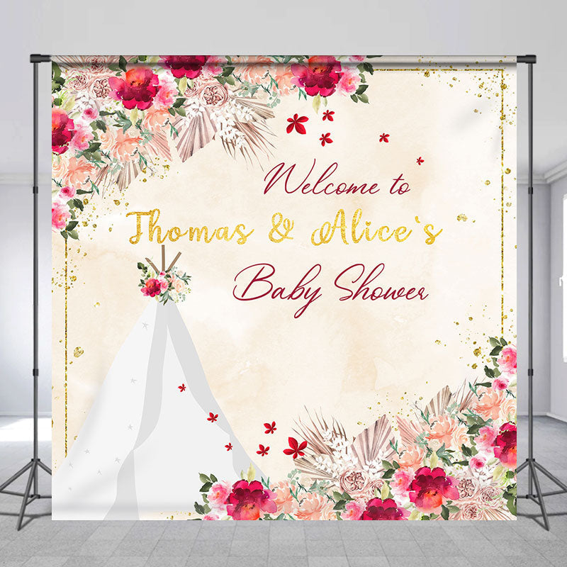 Lofaris Flower Welcome To Baby Shower Personalized Backdrop