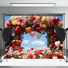 Lofaris Flowers And Heart Balloons Valentines Day Backdrop