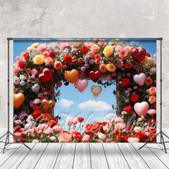 Lofaris Flowers And Heart Balloons Valentines Day Backdrop