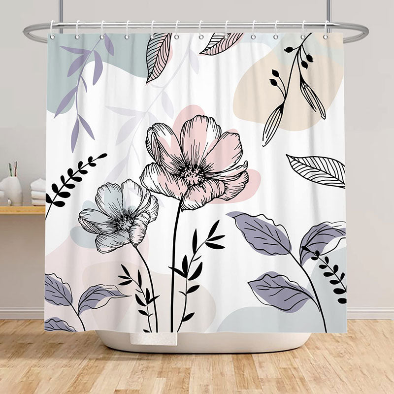 Pink & White Rose Real Touch Flower Shower Curtain Hook or Ring