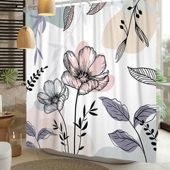 Lofaris Flowers And Leaves Pattern White Shower Curtain