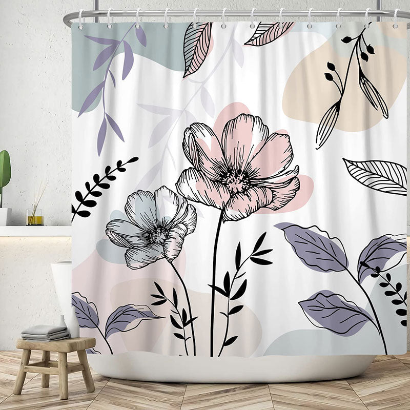 Lofaris Flowers And Leaves Pattern White Shower Curtain