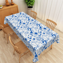 Lofaris Flowers Birds Blue Drawing Rectangle Tablecloth