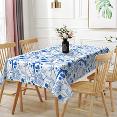 Lofaris Flowers Birds Blue Drawing Rectangle Tablecloth