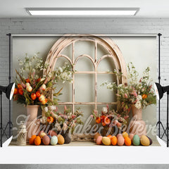 Lofaris Flowers Colorful Eggs Arch Window Easter Backdrop