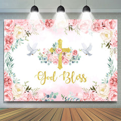 Lofaris Flowers Pigeon God Bless Girls Baptism Backdrop