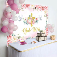 Lofaris Flowers Pigeon God Bless Girls Baptism Backdrop