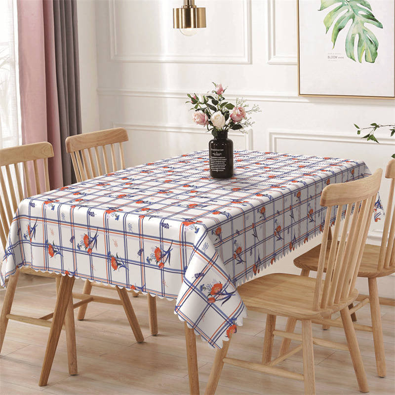 Lofaris Flowers Regular Blue Plaid Rectangle Tablecloth