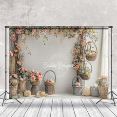 Lofaris Flowers White Curtain Basket Indoor Spring Backdrop