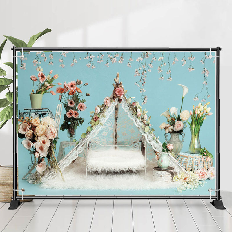 Lofaris Fluffy Blanket Floral Birthday Cake Smash Backdrop