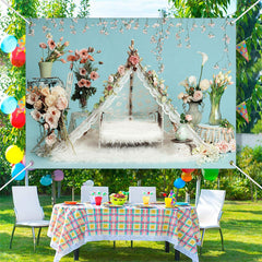 Lofaris Fluffy Blanket Floral Birthday Cake Smash Backdrop