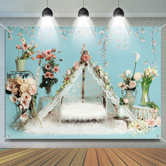 Lofaris Fluffy Blanket Floral Birthday Cake Smash Backdrop