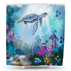 Lofaris Flying Turtle Undersea World Bathtub Shower Curtain