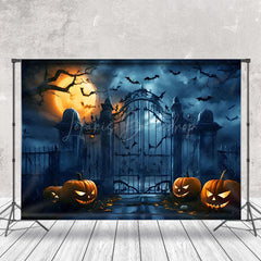 Lofaris Foggy Bat Horrible Yard Pumpkin Halloween Backdrop