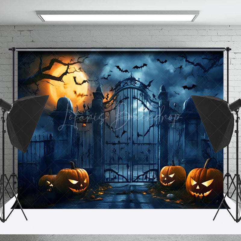 Lofaris Foggy Bat Horrible Yard Pumpkin Halloween Backdrop