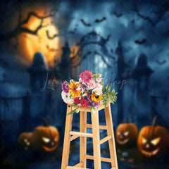 Lofaris Foggy Bat Horrible Yard Pumpkin Halloween Backdrop