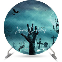 Lofaris Foggy Cemetery Risen Hand Round Halloween Backdrop