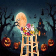 Lofaris Foggy Forest Pumpkin Witch Spooky Halloween Backdrop