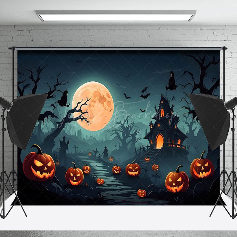 Lofaris Foggy Forest Pumpkin Witch Spooky Halloween Backdrop