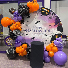 Lofaris Foggy Purple Forset Happy Halloween Round Backdrop