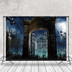 Lofaris Foggy Villa Railing Scary Night Halloween Backdrop