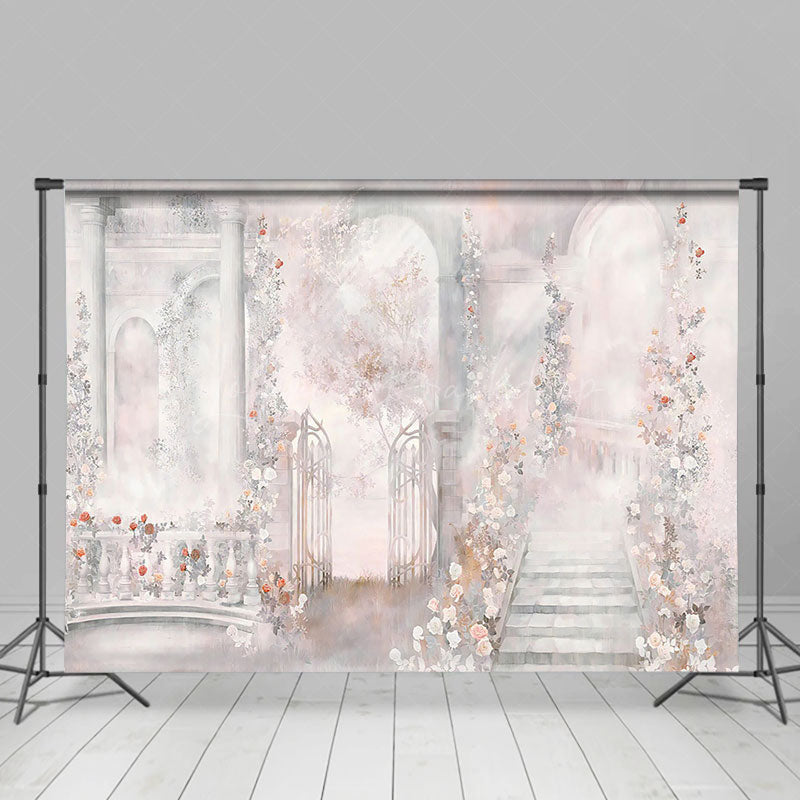 Lofaris Foggy Wonderland Floral Building Backdrop For Party