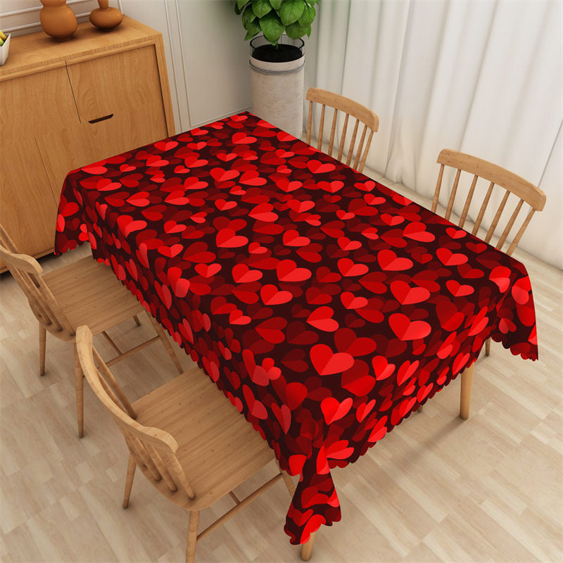 Lofaris Folded Romantic Red Hearts Rectangle Tablecloth