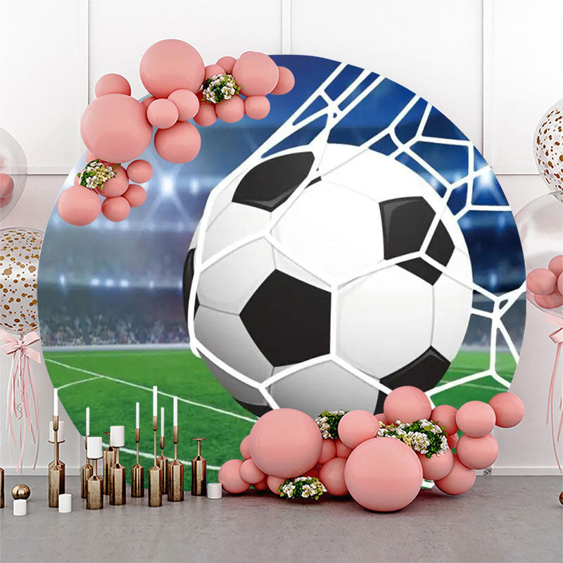 Lofaris Football In Goal Stadium Boy Round Birthday Backdrop