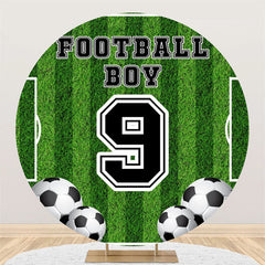 Lofaris Football Turf Boy Round Happy 9th Birthday Backdrop