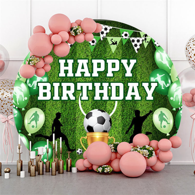 Lofaris Football Turf Green Round Happy Birthday Backdrop