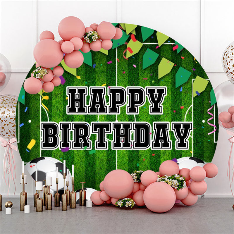 Lofaris Football Turf Sport Round Happy Birthday Backdrop