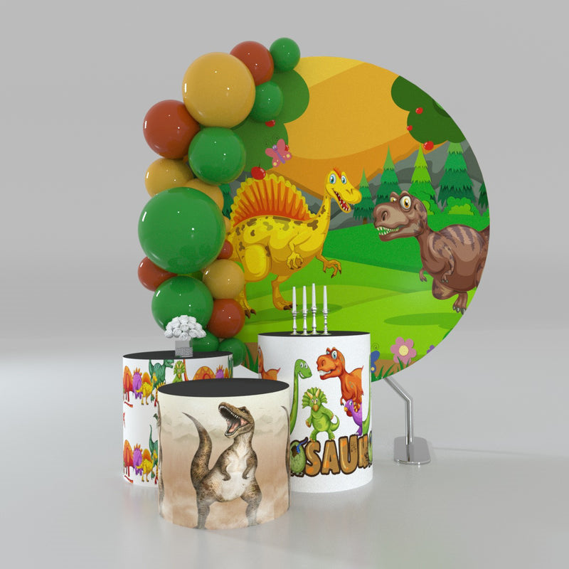 Lofaris Forest And Dinosaurss Circle Backdrop Kit For Birthday