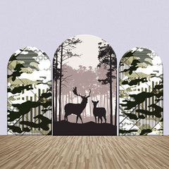 Lofaris Forest Deers Green Camo Print Arch Backdrop Kit