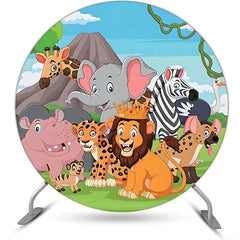 Lofaris Forest Mountain Animlas Round Backdrop For Birthday