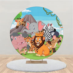 Lofaris Forest Mountain Animlas Round Backdrop For Birthday