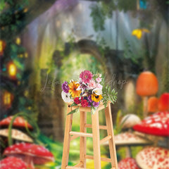 Lofaris Forest Path Floral Gate Mushroom Photo Booth Backdrop