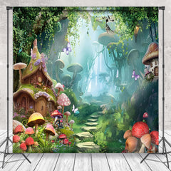 Lofaris Forest Path Mushroom Leaves Spring Photo Backdrop