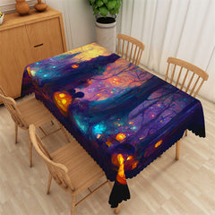 Lofaris Forest Pumpkin Lantern Mystical Halloween Tablecloth