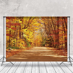 Lofaris Forest Road Yello Leaves Fall Photography Backdrop