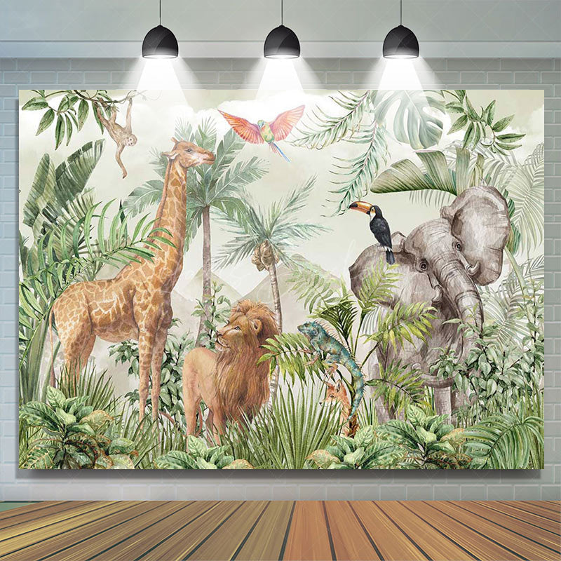 Lofaris Forest Safari Wild Animals Trees Birthday Backdrop