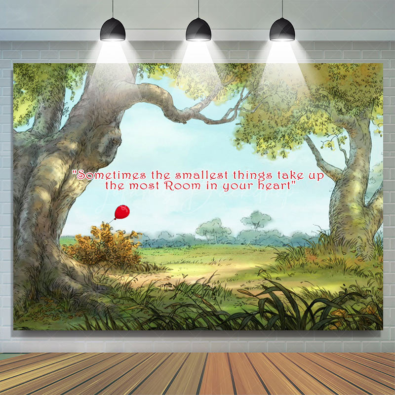 Lofaris Forest Trees Red Slogan Greenery Birthday Backdrop