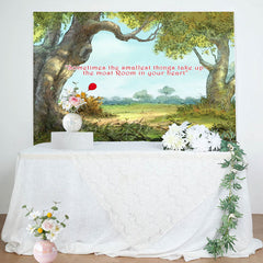 Lofaris Forest Trees Red Slogan Greenery Birthday Backdrop