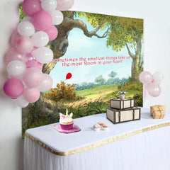 Lofaris Forest Trees Red Slogan Greenery Birthday Backdrop