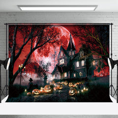 Lofaris Forest Villa Pumpkin Red Bloody Moon Halloween Backdrop