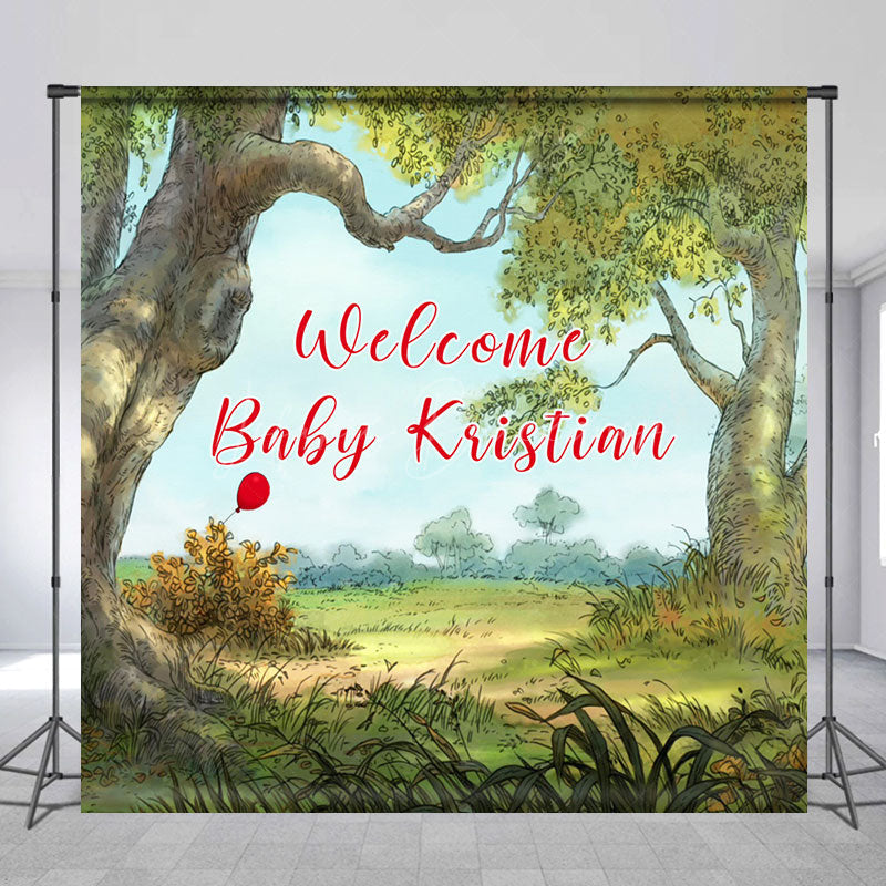 Lofaris Forest Welcome Baby Custom Name Shower Backdrop