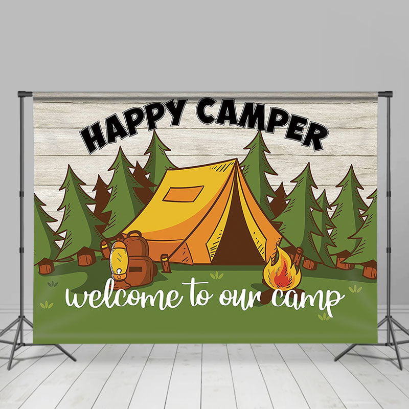 Lofaris Forest Welcome To Our Camp Safari Wood Party Backdrop
