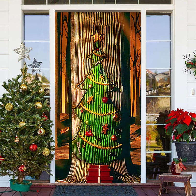 Lofaris Forest Xmas Tree Bokeh Merry Christmas Door Cover