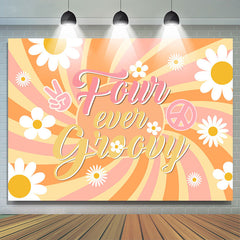 Lofaris Four Ever Groovy Sun Floral 4th Birthday Backdrop