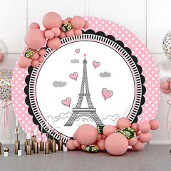 Lofaris French Eiffel Tower Elegant Pink Dots Round Backdrop